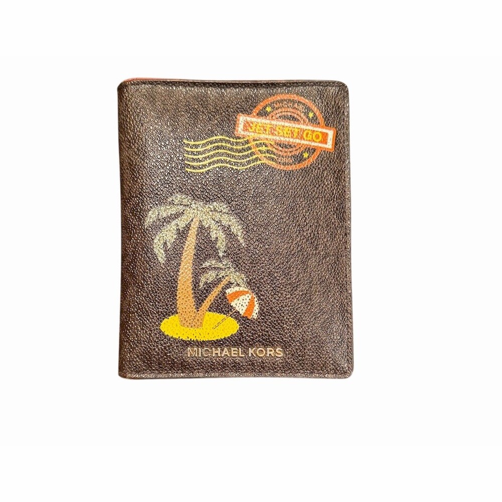 Michael Kors Jet Set Go Passport Holder Brown Travel Wallet Brown Signature